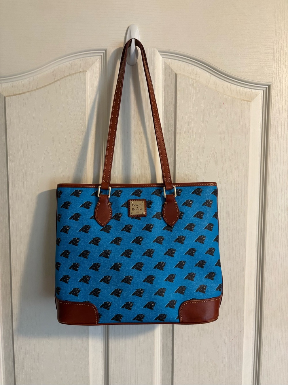 Dooney & Bourke Bright Blue Tote with Brown Leather Trim